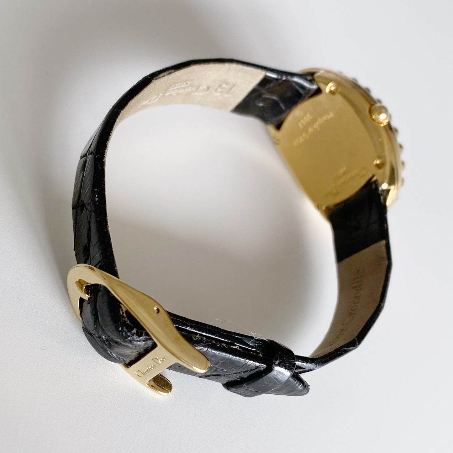 Dior 1990s Baignoire Gold Plated Leather Watch