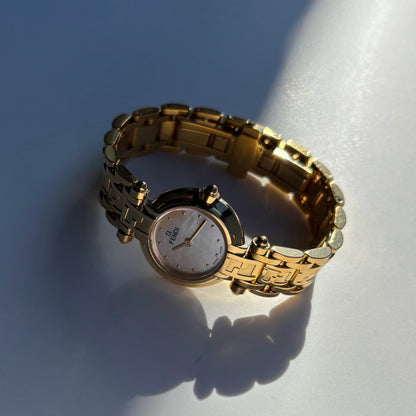 Fendi 1990s Seashell Round Dial Gold Plated Watch