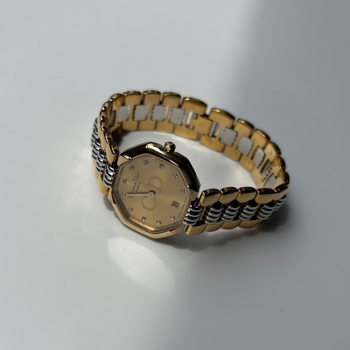 Dior 1990s Octagon Dial Two Tone Gold Plated Watch