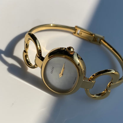 Gucci 1990s Seashell Dial Gold Plated Bangle Watch