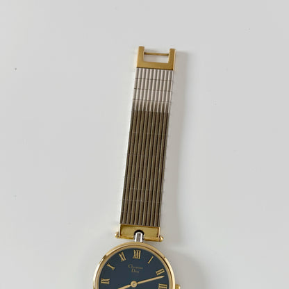 Dior 1990s Navy Dial Gold Plated Two Tone Watch (Large)