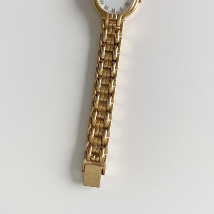 Dior 1990s Round Dial Gold Plated Watch