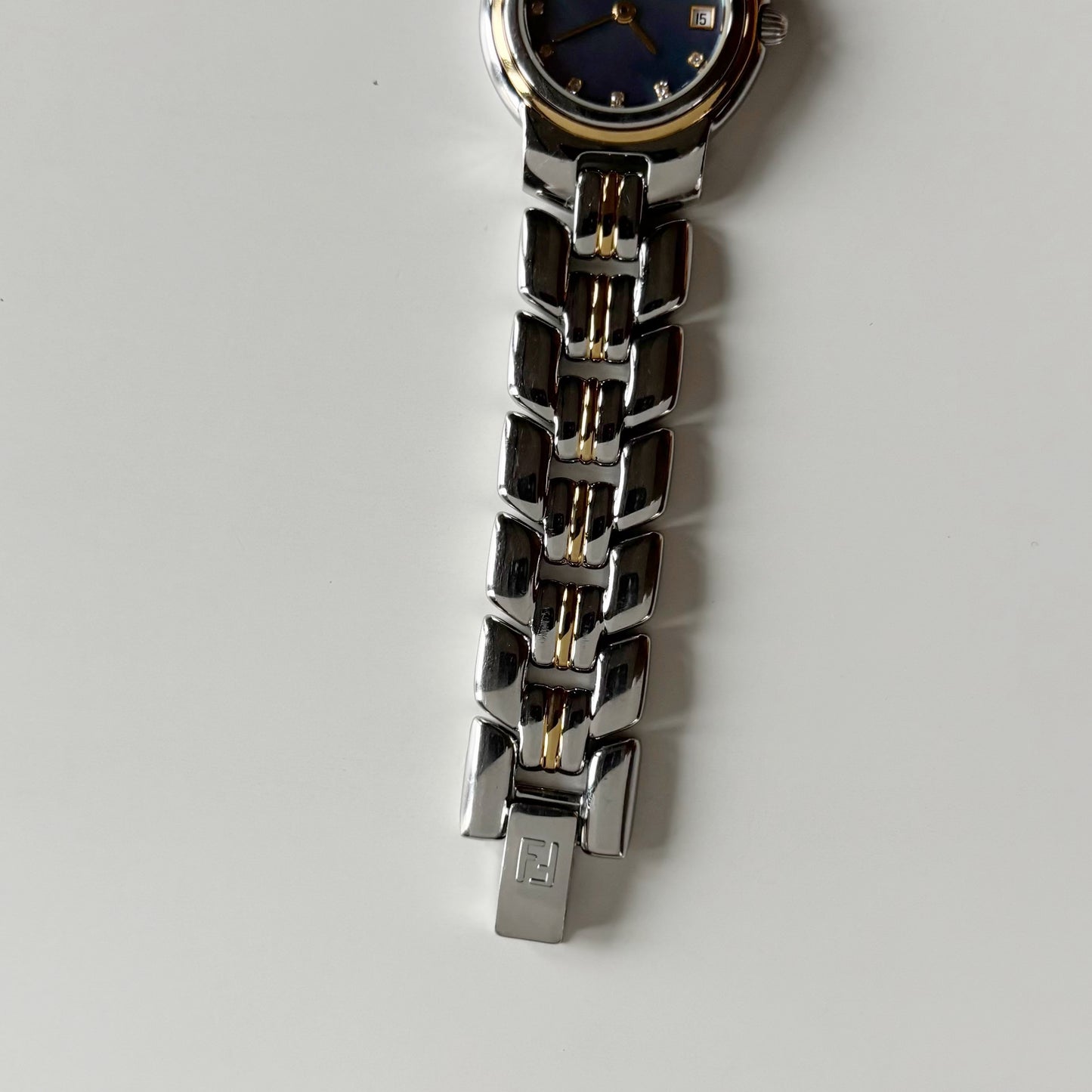 Fendi 1990s Seashell Dial Date Two Tone Watch