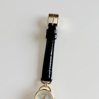 Gucci 1990s Seashell Dial Gold Plate Horsebit Watch