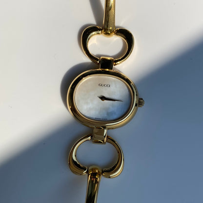 Gucci 1990s Seashell Dial Gold Plated Bangle Watch
