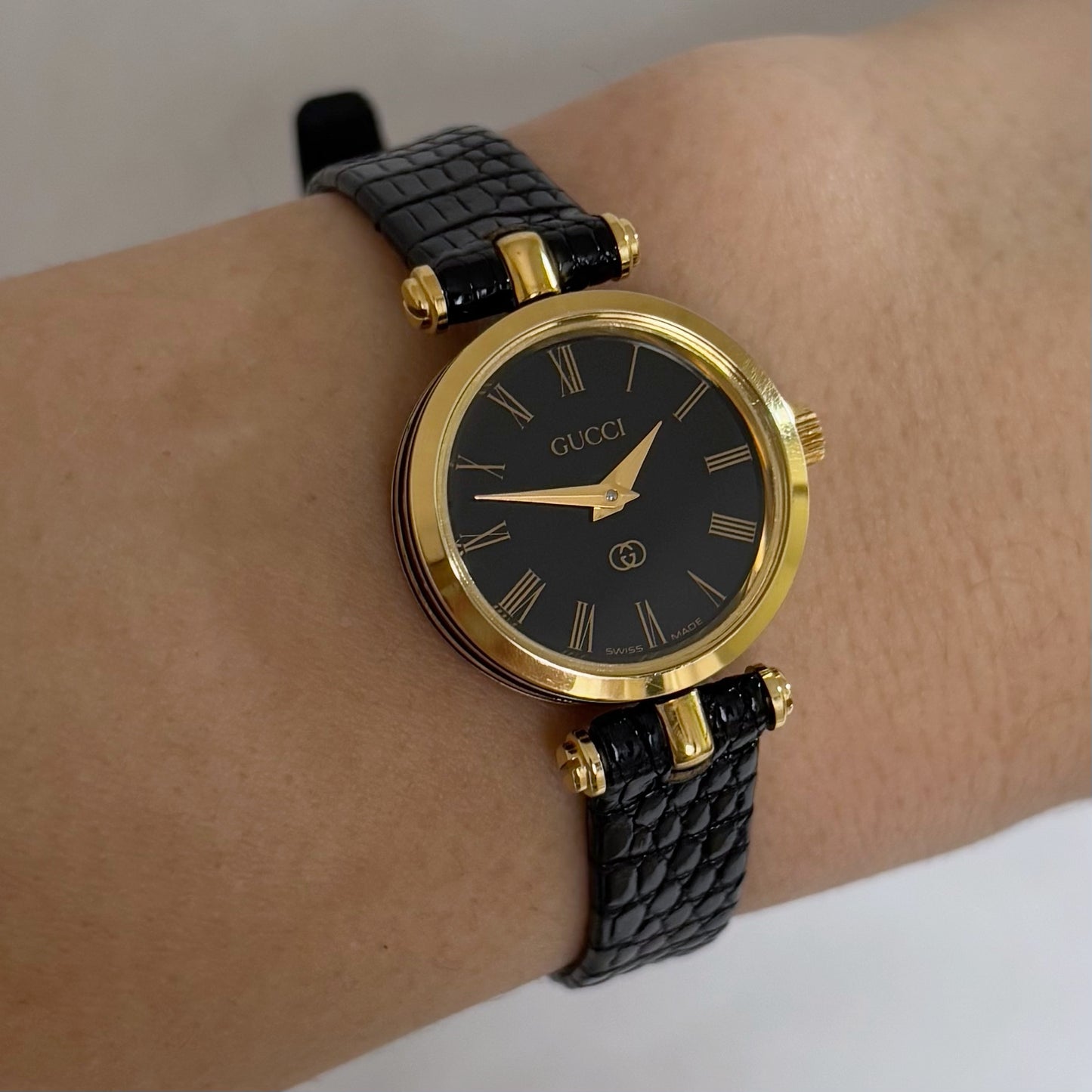 Gucci 1990s Sherry Black Dial Gold Plated Watch
