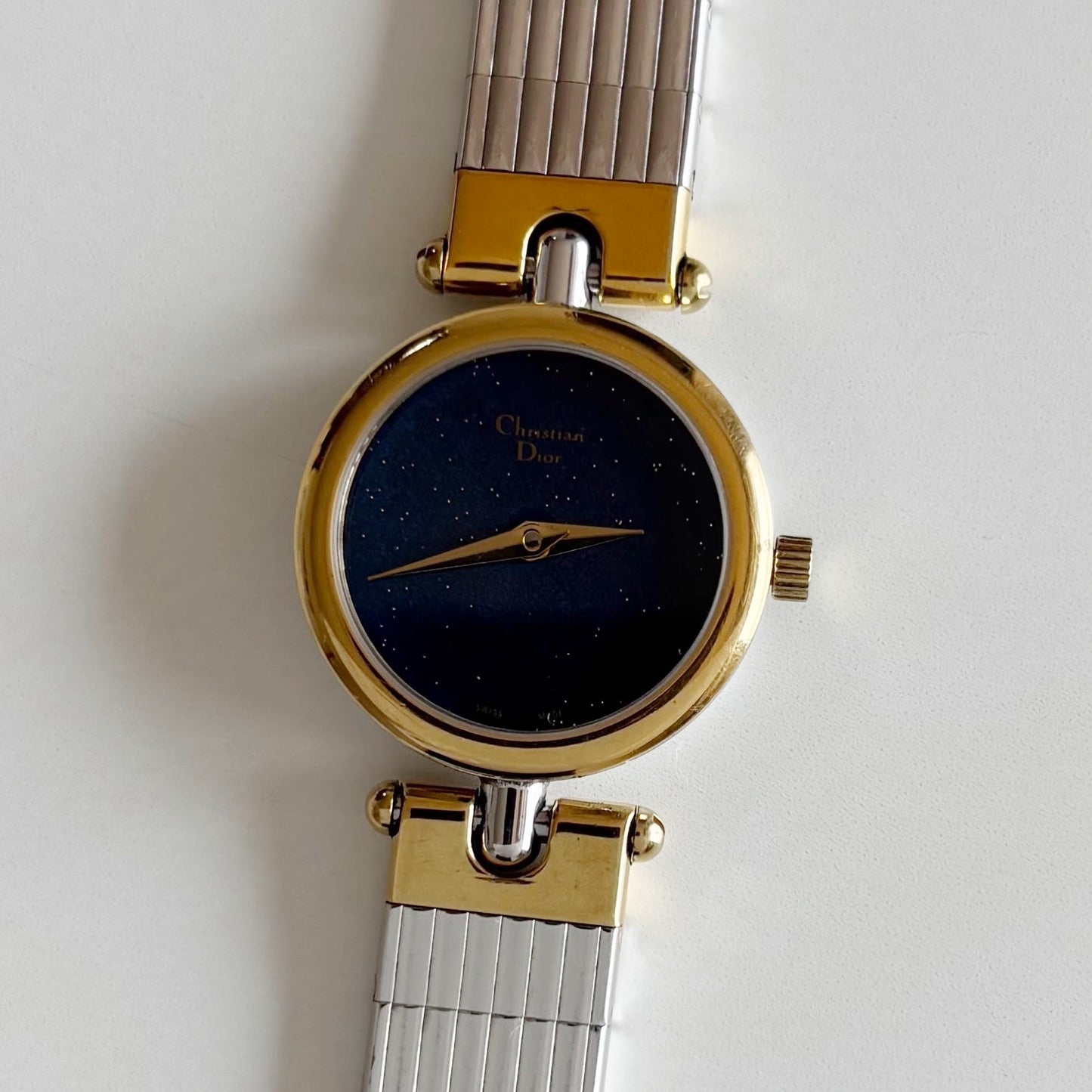 Dior 1990s Navy Round Dial Two Tone Watch
