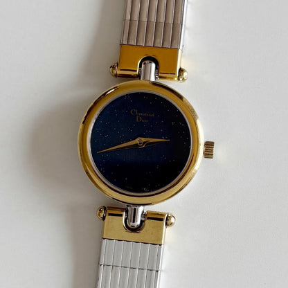 Dior 1990s Navy Round Dial Two Tone Watch