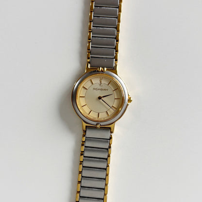 Yves Saint Laurent 1990s Round Dial Two Tone Watch