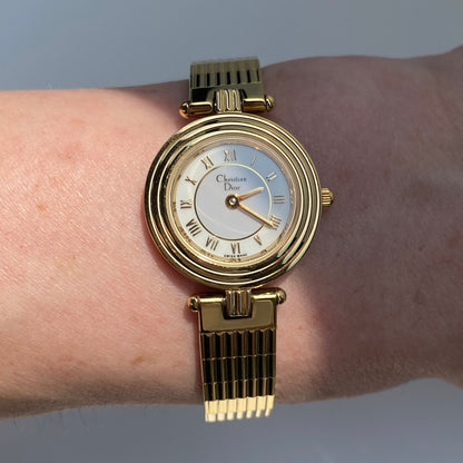 Dior 1990s Round Dial Gold Plated Watch
