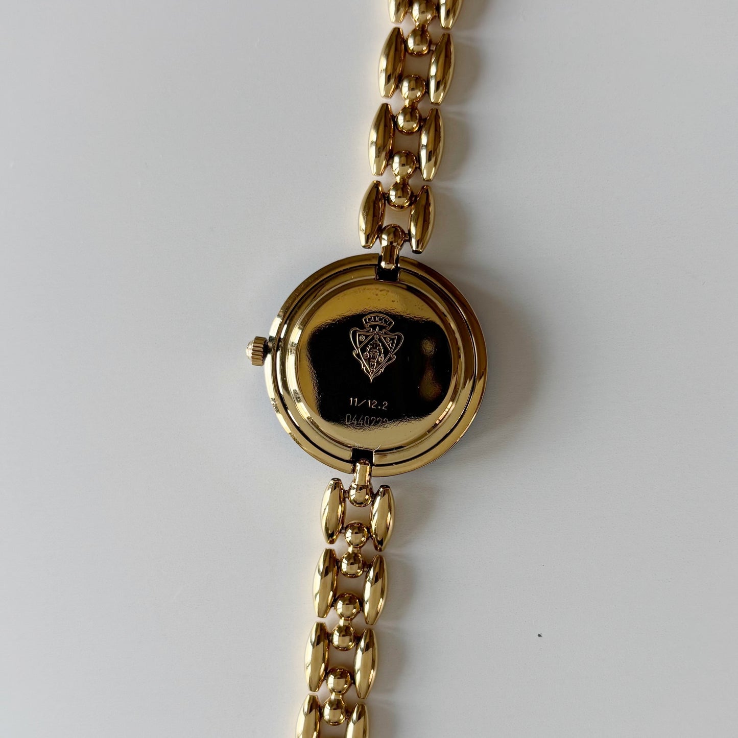Gucci 1990s Interchangeable Bezel Gold Plated Rice Chain Watch with 6 bezels, case (165mm)