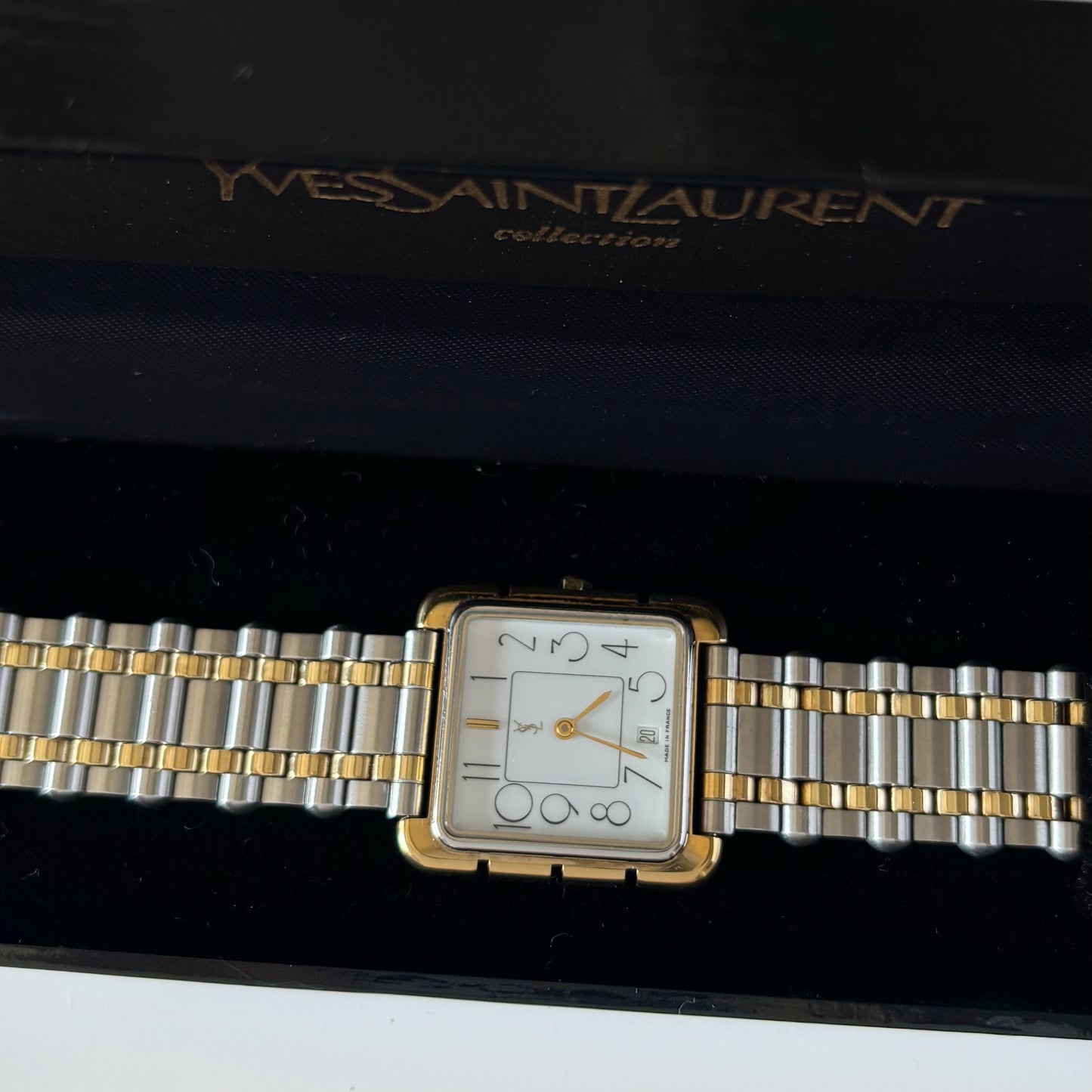 Yves Saint Laurent 1990s Square Dial Two Tone Watch