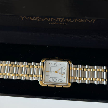 Yves Saint Laurent 1990s Square Dial Two Tone Watch