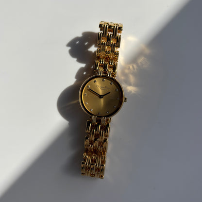 Dior 1990s Round Gold Dial Gold Plated Watch