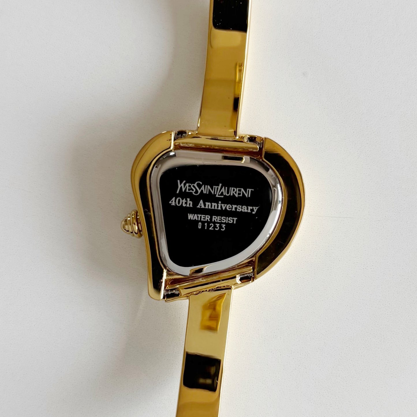 Yves Saint Laurent 1990s Heart Shaped Dial Gold Plated Bangle Watch