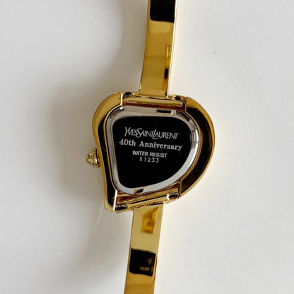 Yves Saint Laurent 1990s Heart Shaped Dial Gold Plated Bangle Watch