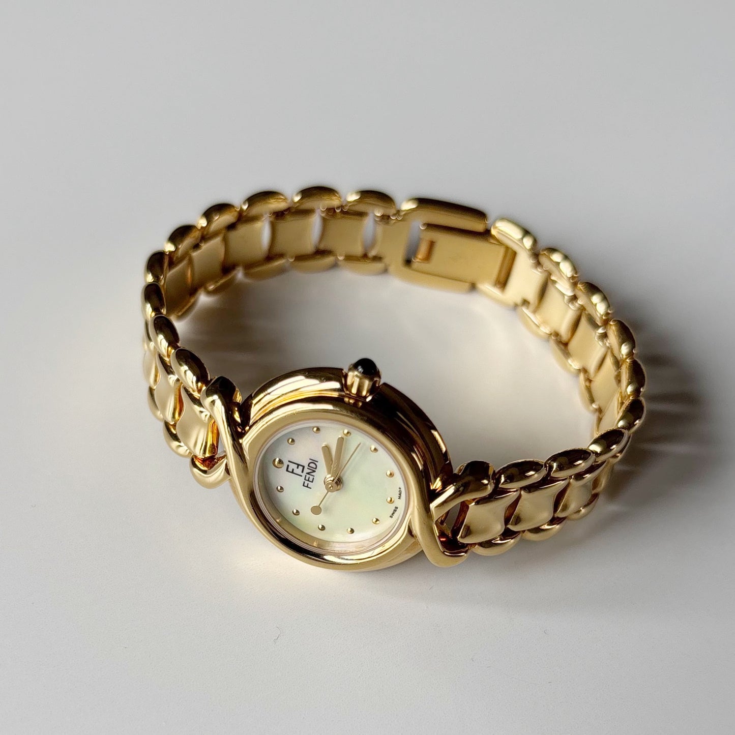 Fendi 1990s Seashell Dial Gold Plated Watch