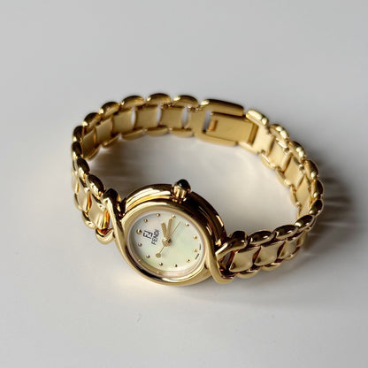Fendi 1990s Seashell Dial Gold Plated Watch