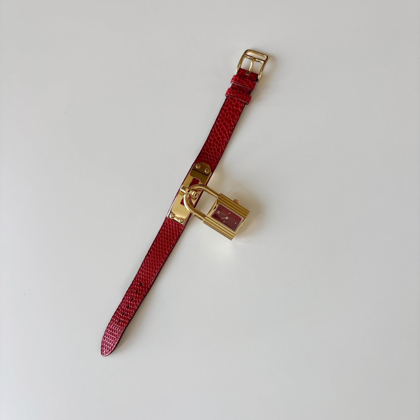 Hermes 1990s Kelly Red Dial Gold Plated Watch
