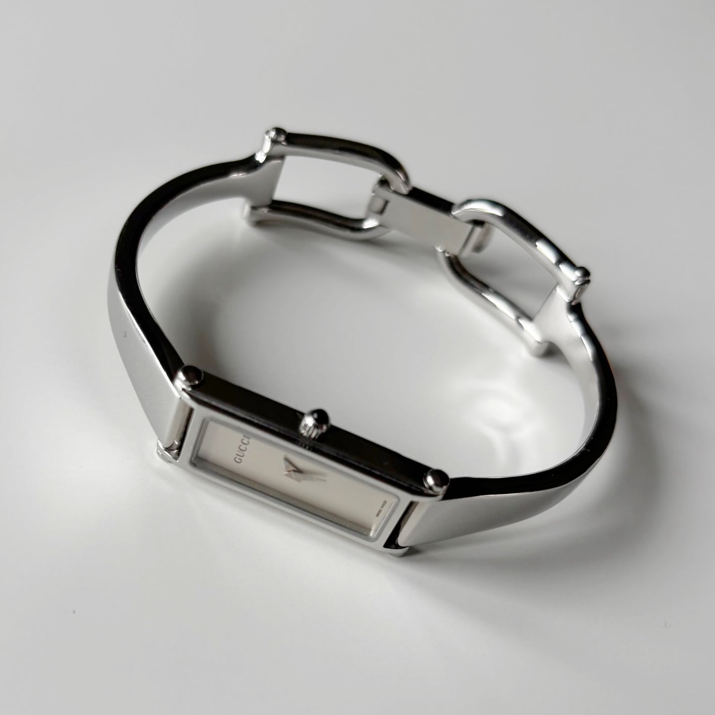 Gucci 1990s Rectangular Dial Stainless steel Bangle Watch