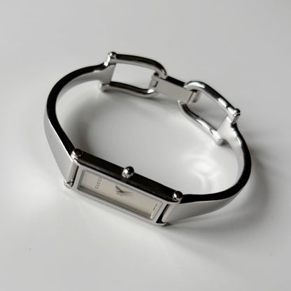 Gucci 1990s Rectangular Dial Stainless steel Bangle Watch