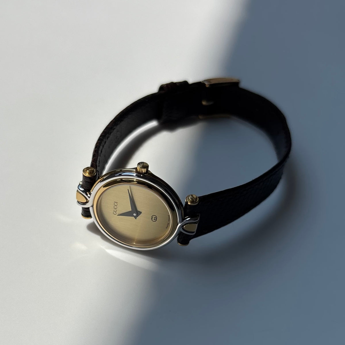Gucci 1990s Gold Round Dial Two Tone Gold Plated Watch