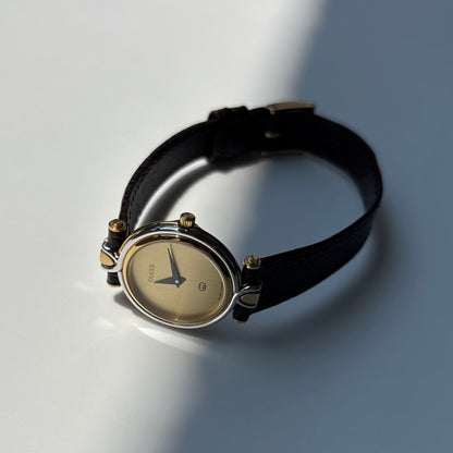 Gucci 1990s Gold Round Dial Two Tone Gold Plated Watch