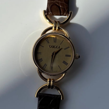 Gucci 1990s Round Dial Gold Plated Watch