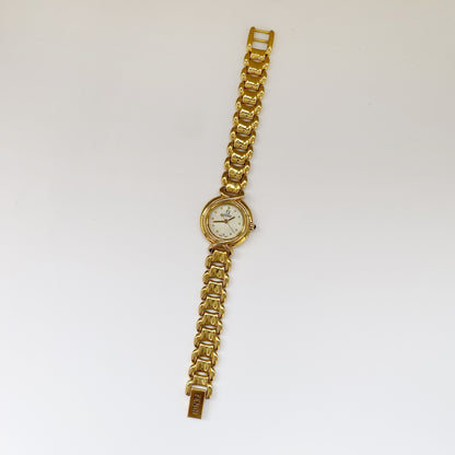 Fendi 1990s Seashell Dial Gold Plated Round Watch