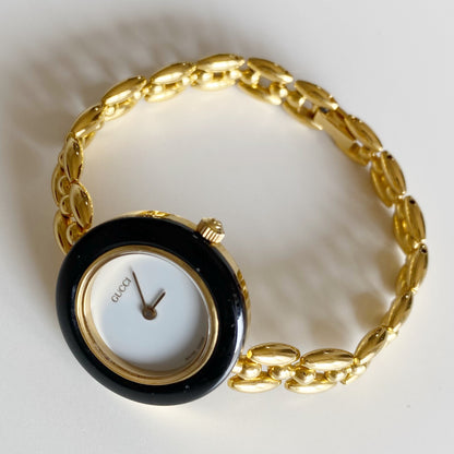 Gucci 1990s Interchangeable Bezel Gold Plated Watch with 6 bezels, case (163mm)