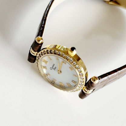 Dior 1990s Seashell Round Dial Gold Plated Watch