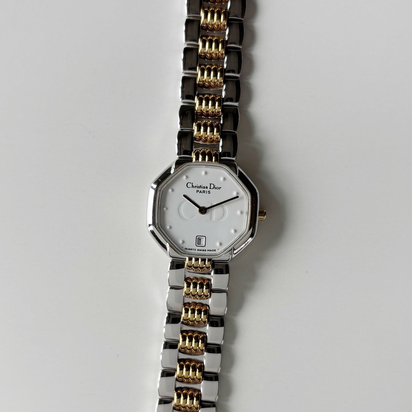 Dior 1990s Octagon Dial Date Two Tone Watch