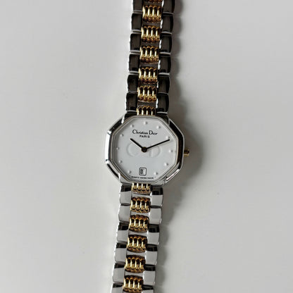 Dior 1990s Octagon Dial Date Two Tone Watch
