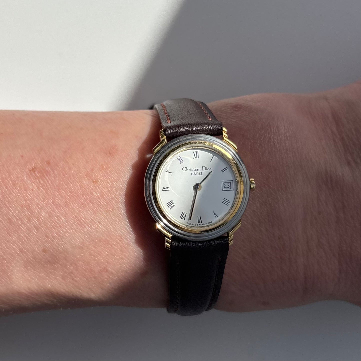 Dior 1990s Round Dial Date Two Tone Watch