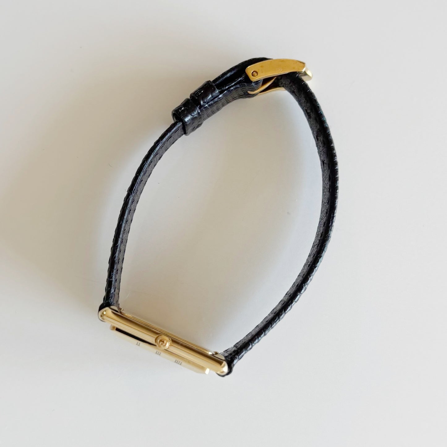 Gucci 1980s Black Dial Tank Gold Plated Watch