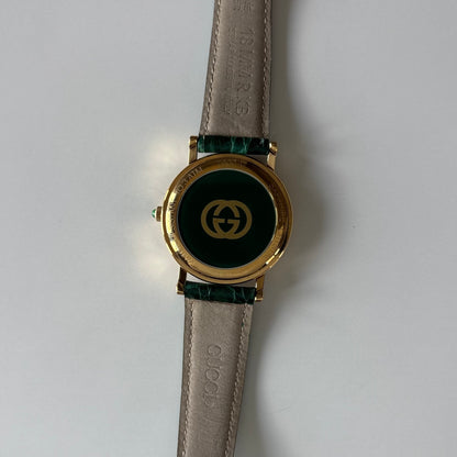 Gucci 1990s Date Round Green Dial Gold-Plated Watch (Large)