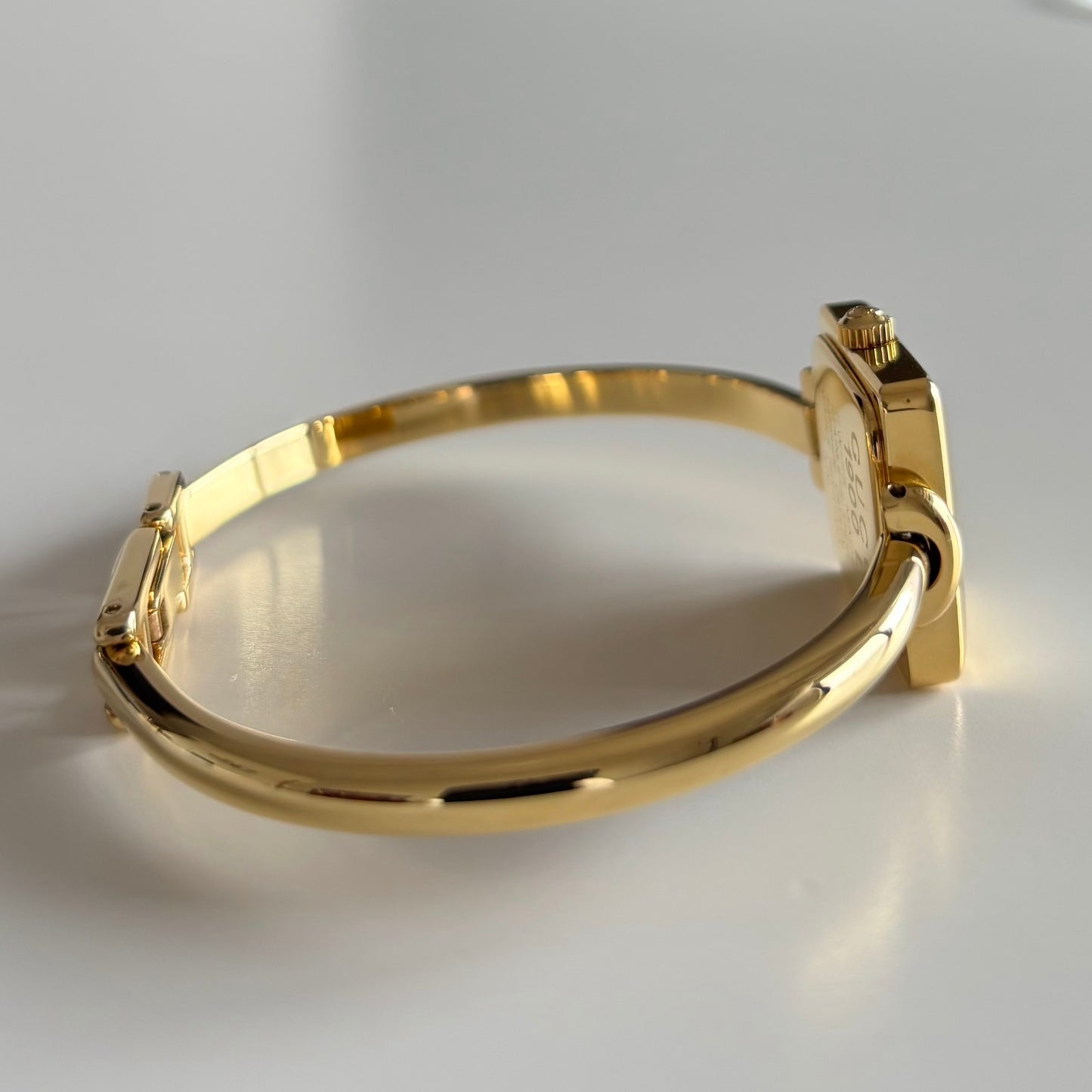 Gucci 1990s Square Dial Gold Plated Bangle Watch