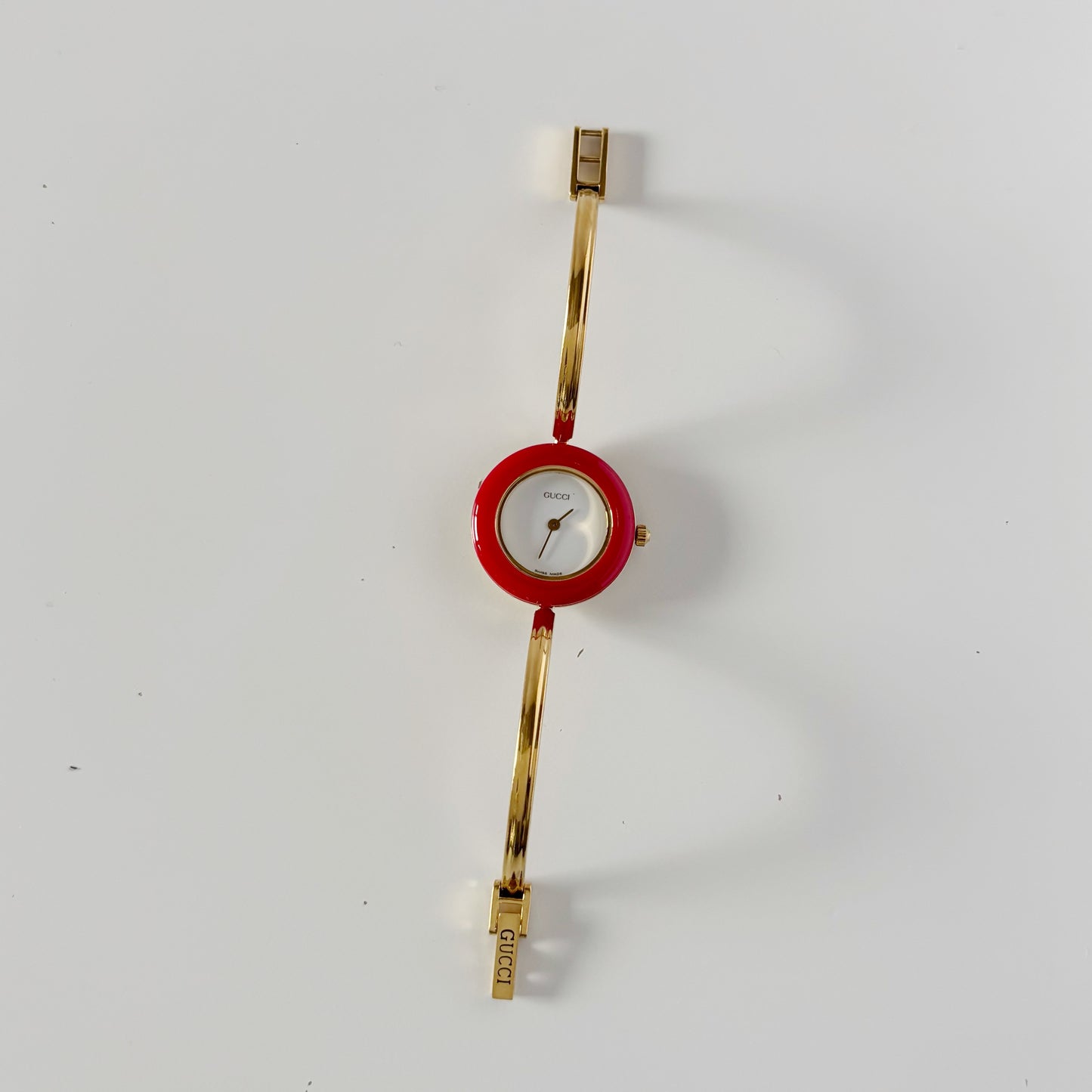 Gucci 1990s Interchangeable Bezel Gold Plated Bangle Watch with 12 bezels, case (Small)