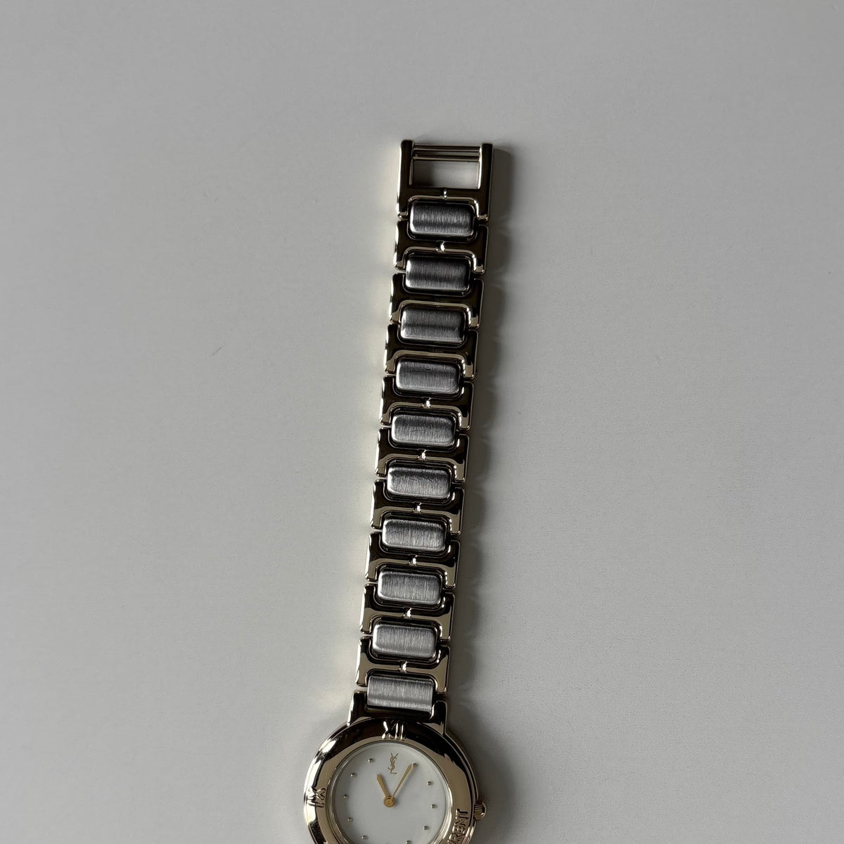 Yves Saint Laurent 1990s Cream Round Dial Two-Tone Gold-Plated Watch