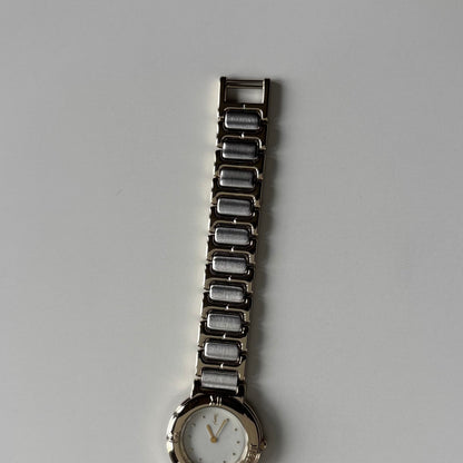 Yves Saint Laurent 1990s Cream Round Dial Two-Tone Gold-Plated Watch