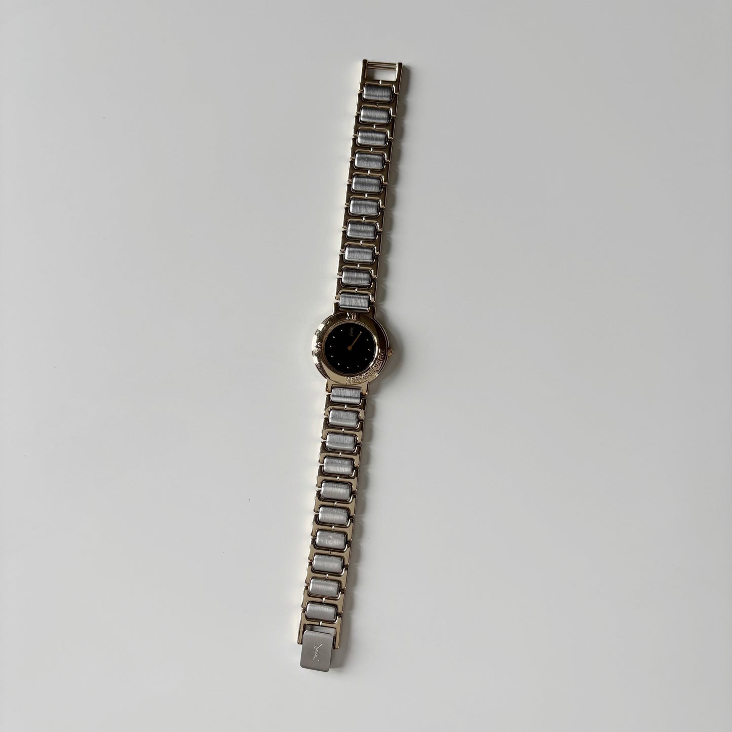 Yves Saint Laurent 1990s Black Dial Two Tone Watch