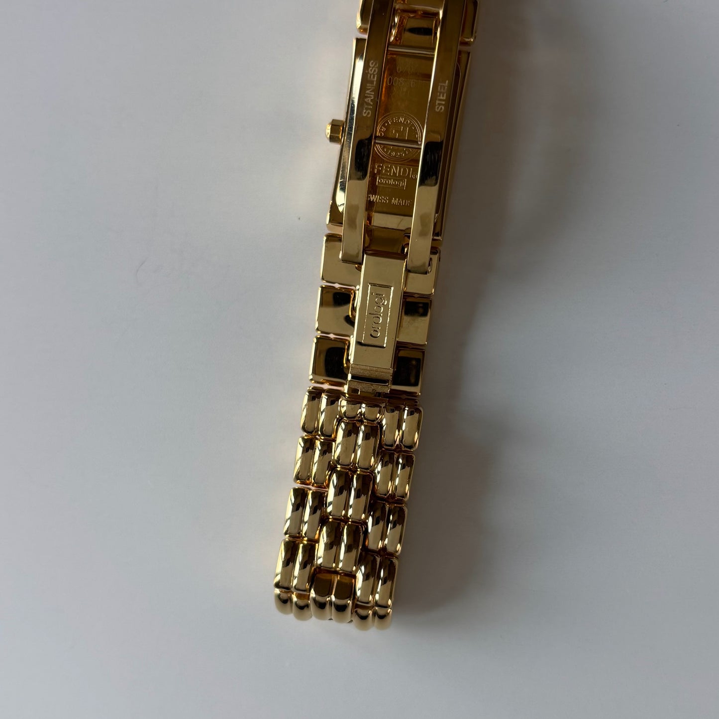 Fendi 1990s Rectangular Dial Gold Plated Watch