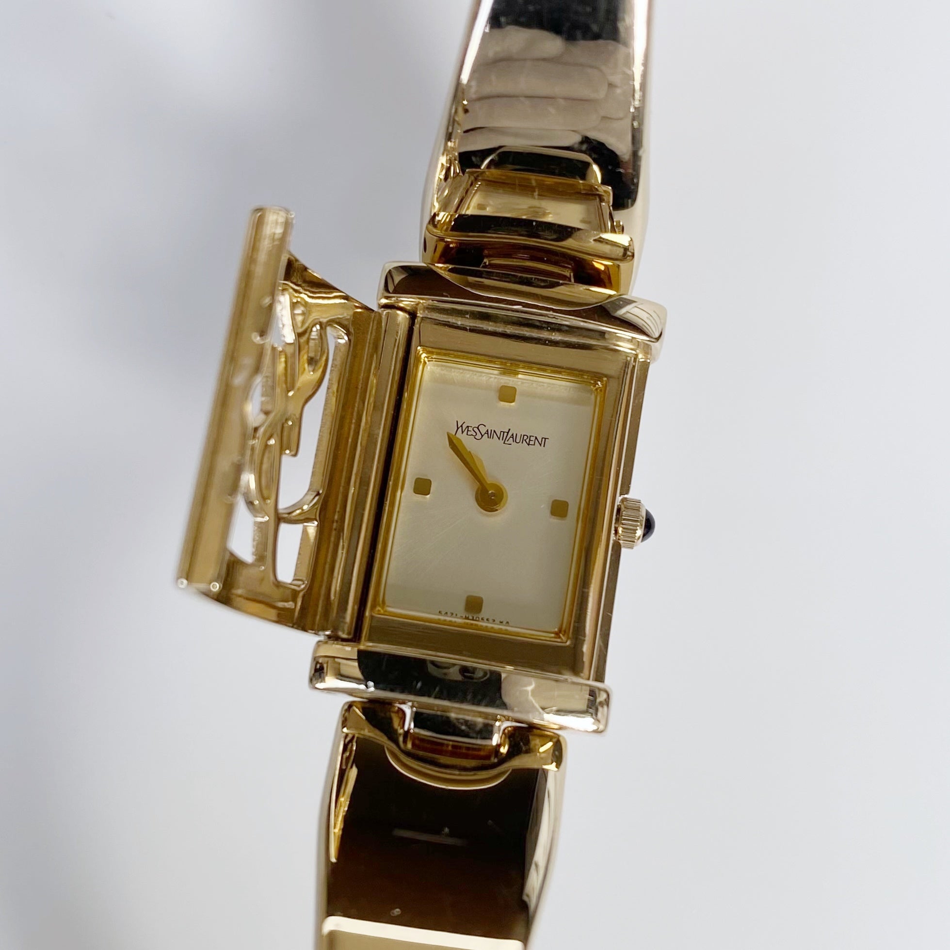 Yves Saint Laurent 1990s Seashell Dial Gold Plated Bangle