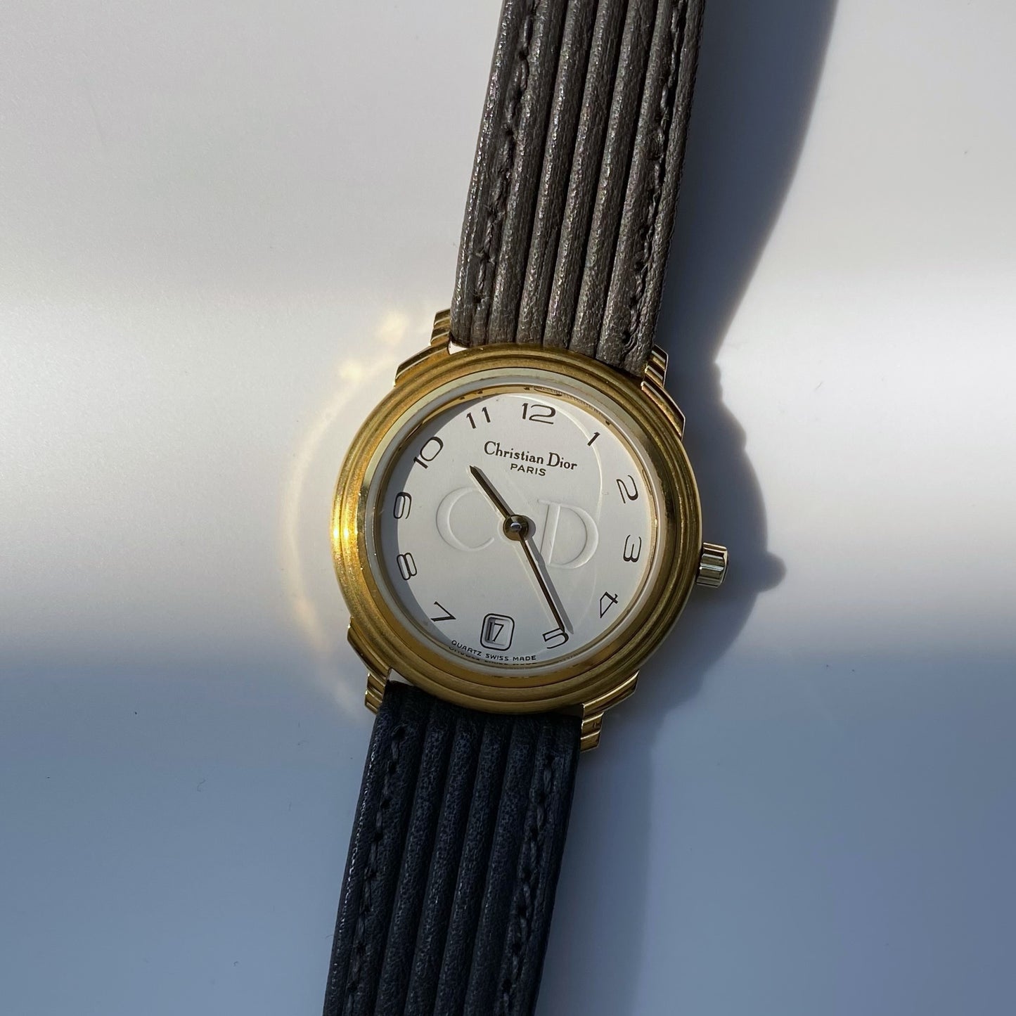 Dior 1990s Date Gold Plated Round Watch