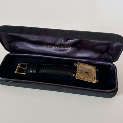 Tiffany 1990s Atlas Square Dial 18K Gold Case Watch