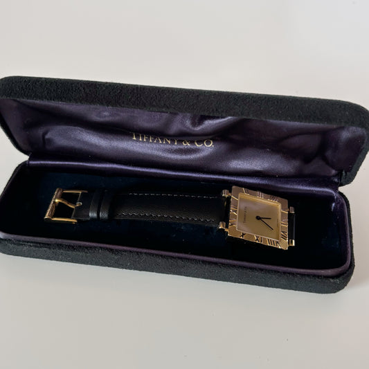 Tiffany 1990s Atlas Square Dial 18K Gold Case Watch