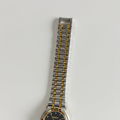 Gucci 1990s Black Dial Gold Plated Two Tone Watch