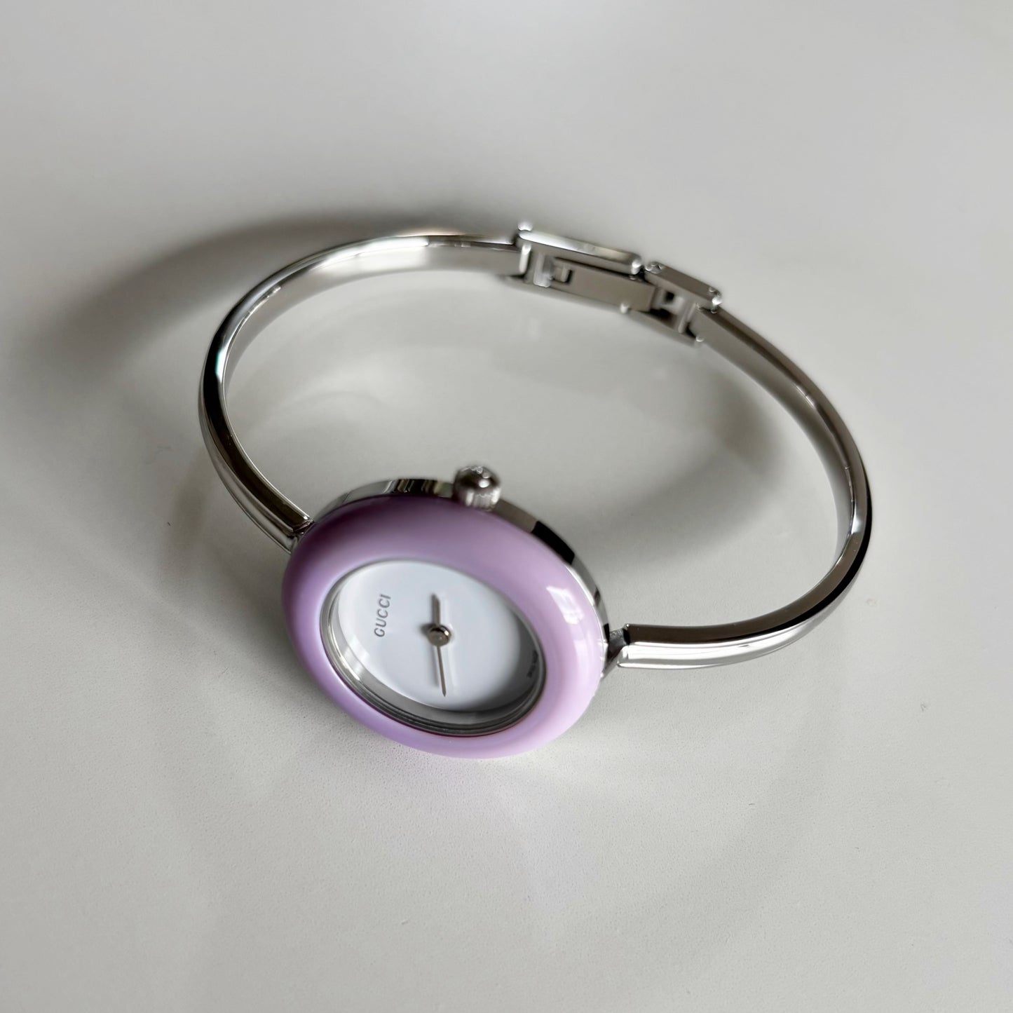 Gucci 1990s Interchangeable Bezel Stainless Steel Bangle Watch with 12 bezels, case