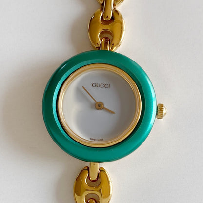Gucci 1990s Interchangeable Bezel Gold Plated Watch with  6 bezels, case (167mm)