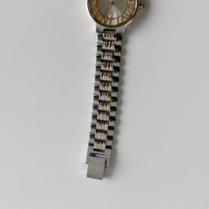 Yves Saint Laurent 1990s Round Dial Two Tone Gold Plated Watch